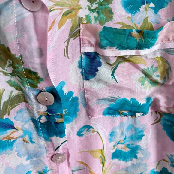 Papinelle Audrey Crop PJ Set pink blue floral cotton silk relaxed lightweight - Picture 4 of 13